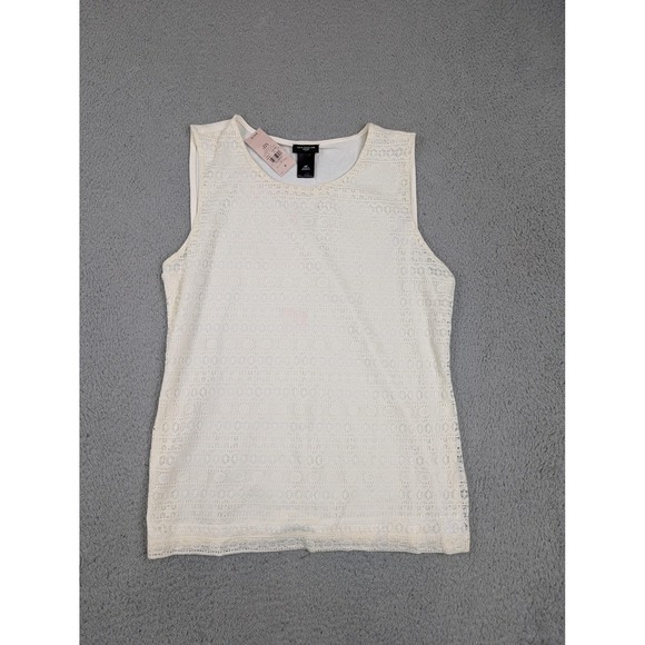 Ann Taylor Tops - Ann Taylor Tank Top Womens Medium Petite Ivory Lace Overlay Lined Sleeveless‎